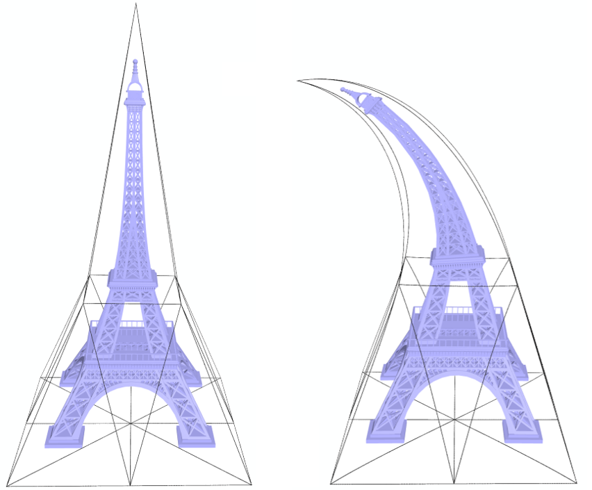Tower deformation with polygonal cages from Polynomial 3D Biharmonic Coordinates and Their Derivatives for Polygonal Cages